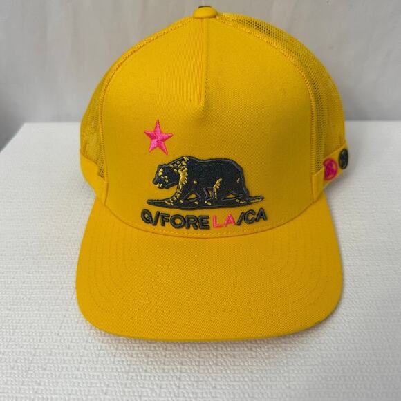 G Fore Snapback Hat Golf Los Angeles California Yellow Bear - Picture 1 of 10